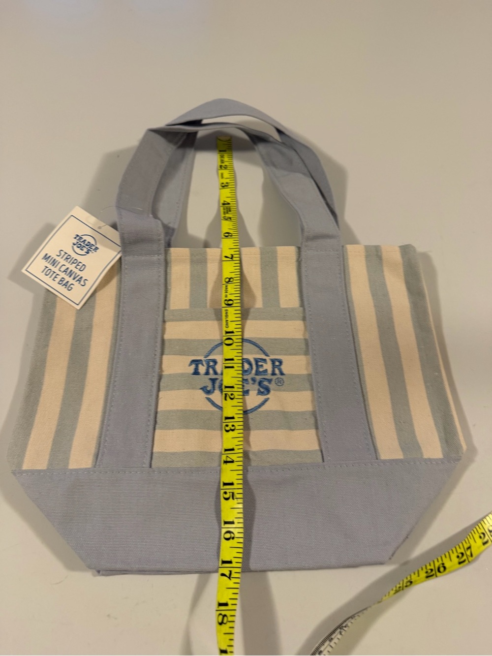 Trader Joe’s Striped Mini Canvas Tote Bag Blue & Cream NWT Reusable Grocery Bag - Picture 7 of 8